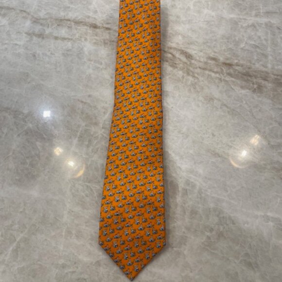 Hermes Orange Snail Race Print Tie - Picture 1 of 7